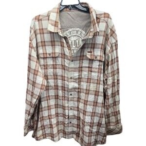 VTG Rocawear Men's 5XL Brown Plaid Button-Up Shirt‎ small spot